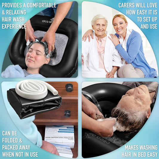 Circa Air Inflatable Hair Washing Basin For Bedridden - Wash Hair In Bed With Shampoo Basin. Portable Shampoo Bowl With Pillow For Extra Comfort. The Perfect Inflatable Sink For Locs Detox