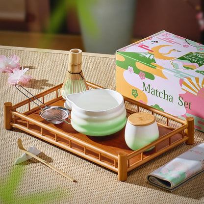 Matcha Whisk Set with Tea Caddy, Pink 8 Pcs Matcha Kit Includes Bowl with Spout, Whisk & Holder, Ceramic Tea Caddy, Bamboo Scoop & Rest, Sifter, Tea Towel, Gift for Tea Lovers