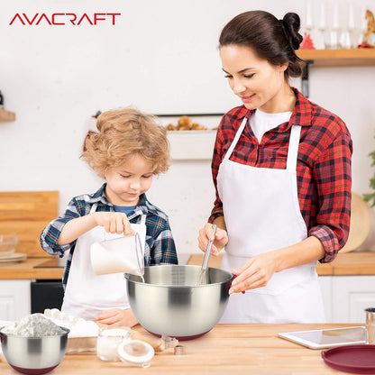 AVACRAFT 18/10 Stainless Steel Mixing Bowls with Lids, non slip silicone base bowls with Handle, Mixing Bowl Set with Pour Spouts & Measurement Marks, Home Essentials Cooking Bowls, (Black)