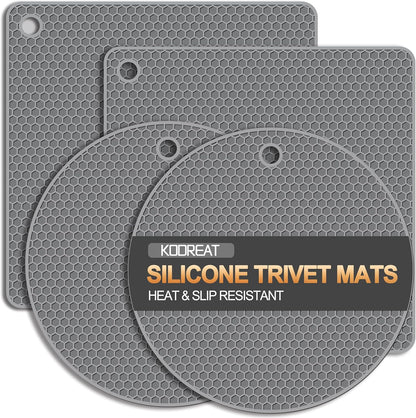 4 Pack Silicone Trivets for Hot Dishes, Heat-Resistant Non-Slip Hot Pads for Kitchen Countertops and Tables, Food-Grade Thick Silicone Mats (Black)