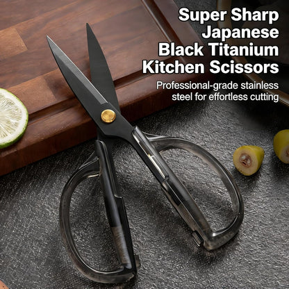 Kitchen Shears Scissors, ARCHIKING 7.7inch Gold Titanium Plated Scissor-Meat and Poultry Shears, Dishwasher Safe, Acrylic Handel All Purpose Stainless Steel Utility Scissor - Diamond Clear