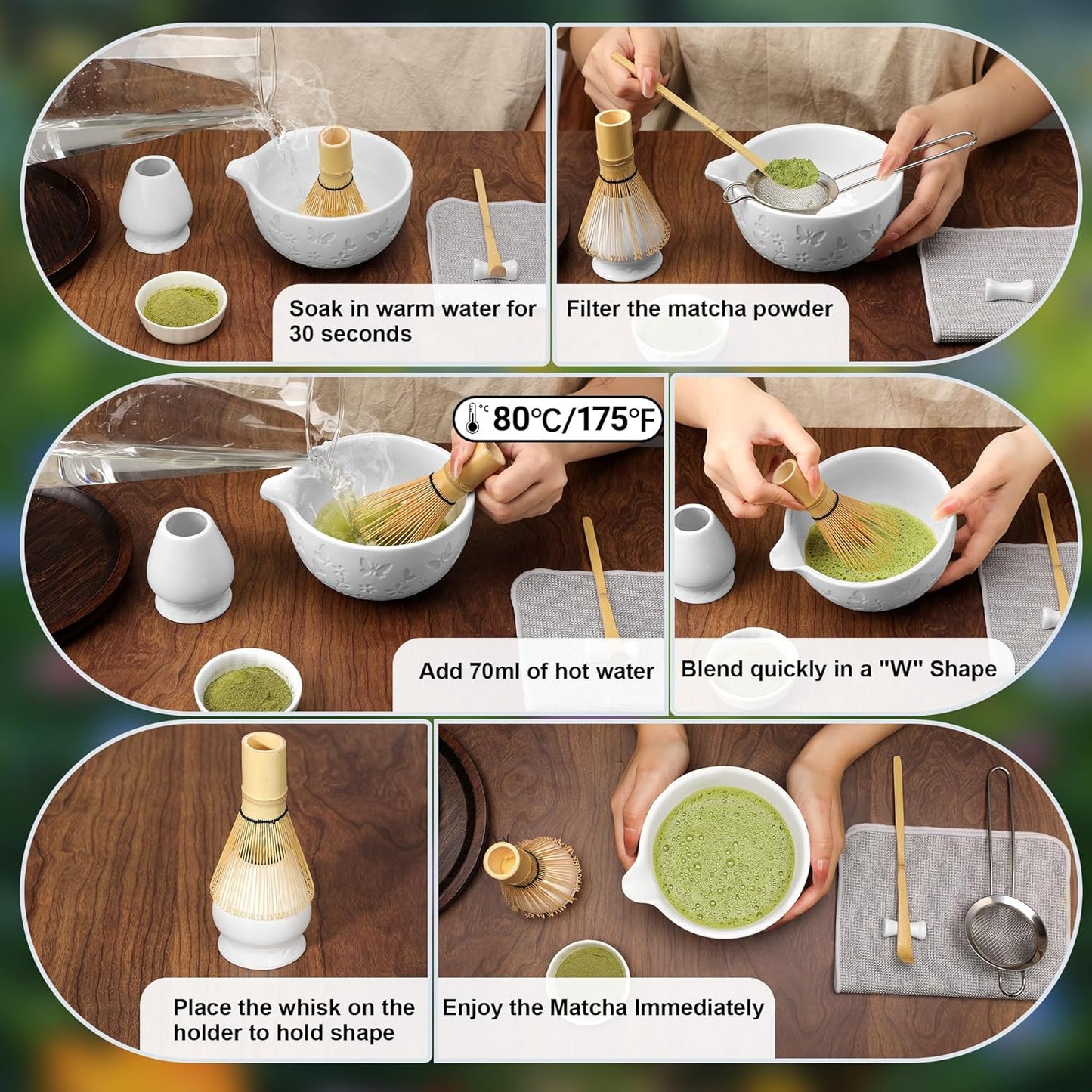 Matcha Whisk Set 7 PCS Matcha Bowl, Matcha Whisk and Holder, Bamboo Scoop and Scoop Rest, Stainless Sifter and Tea Towel Ceramic Matcha Set Japanese Matcha Kit for Matcha Lovers Pink