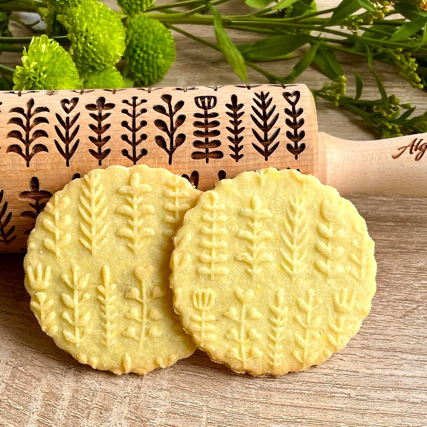 SAKURA TREE Embossing Rolling Pin with Blooming Sakura Flowers Pattern. Dough and Clay Roller for Embossed Cookies Fondant Pottery. Cookie and Ceramic Stamp. Backing Gifts for Women by Algis Crafts