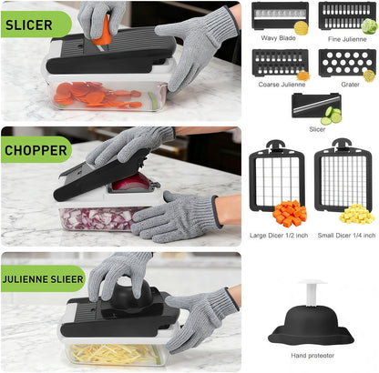 Mandoline Slicer for Kitchen, Vegetable Chopper & Dicer, Professional Food Slicer with Stainless Steel Blades, Safe Veggie Chopper for Onion Potato Carrot Fruit, Easy to Clean