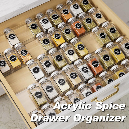 MIUKAA Clear Acrylic Spice Drawer Organizer, 4 Tier- 2 Set Expandable From 13" to 26" Drawer Seasoning Organizer, Kitchen Spice Rack Tray for Drawer/Countertop (Jars not included)