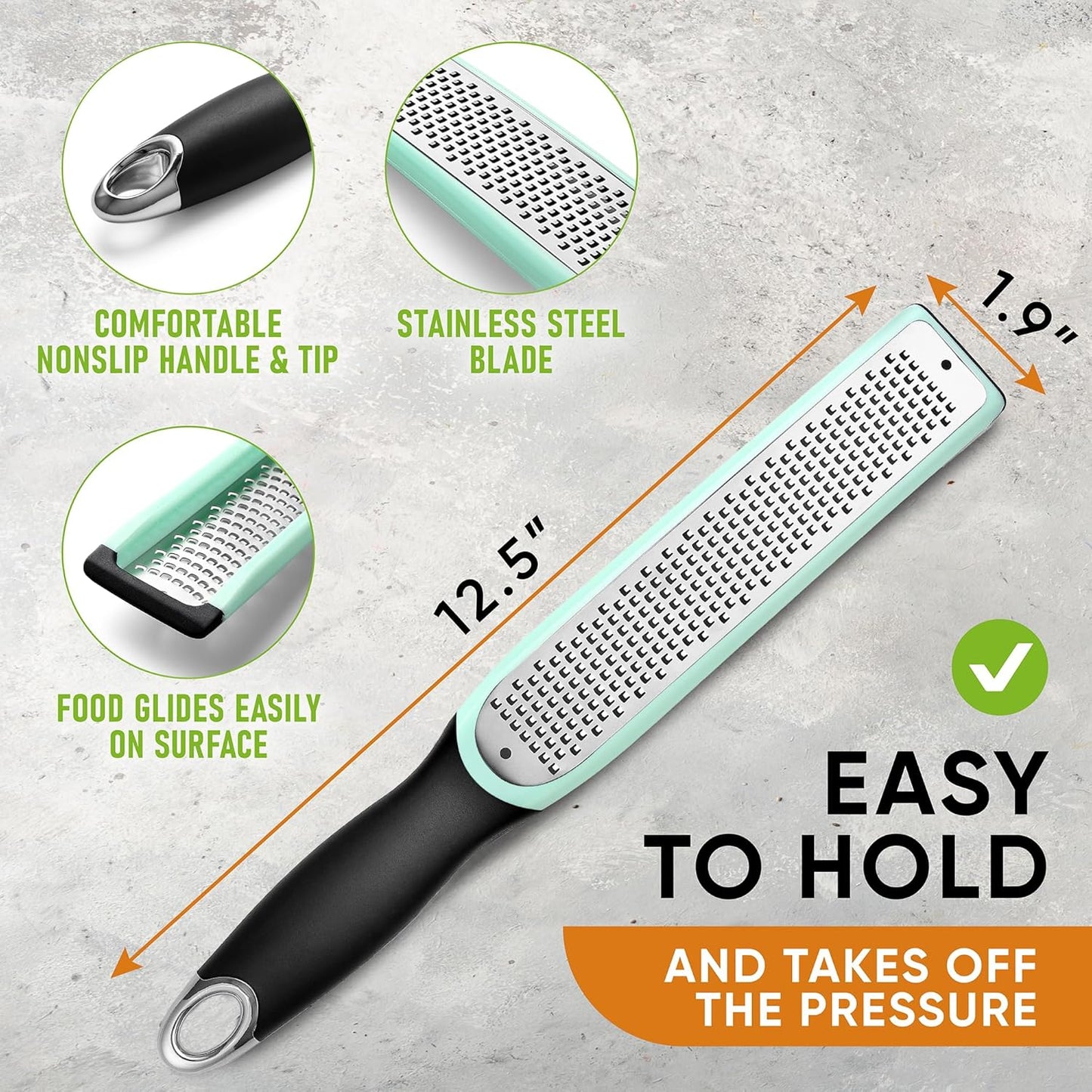 Spring Chef Premium Lemon Zester Grater with Handle - Fruits, Garlic, Chocolate, Nutmeg, Ginger Grater - Heavy Duty Kitchen Tool - Stainless Steel Citrus Zester with Blade Cover - Fine Shred, Black