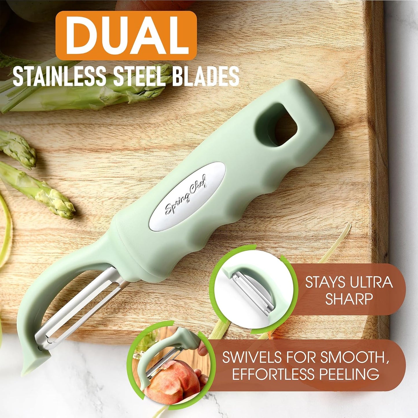 Spring Chef Premium Swivel Vegetable Peeler, Soft Grip Handle and Ultra Sharp Stainless Steel Blades - Perfect Kitchen Peeler For Veggie, Fruit, Potato, Carrot, Apple - Pink Lemonade