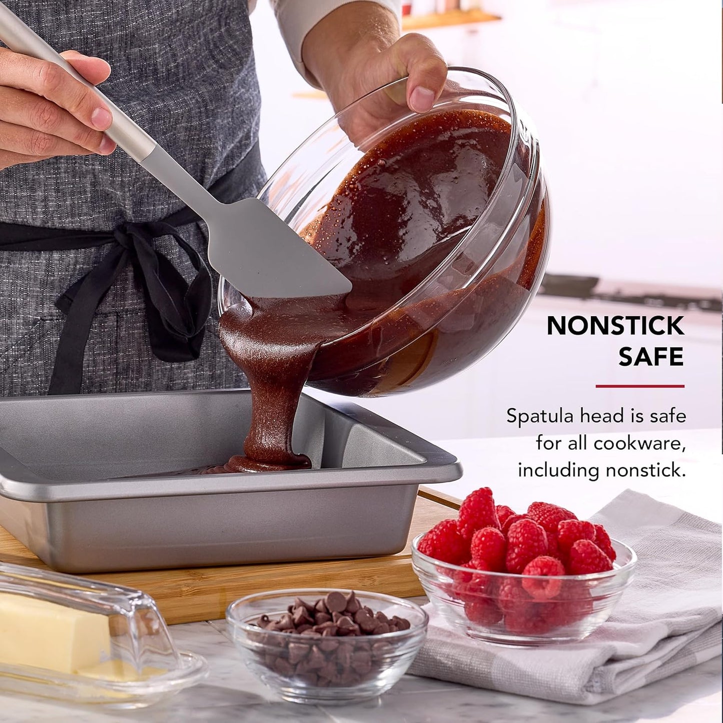 KitchenAid Spoon Spatula with Curved Edges and Stainless Steel Handle, Nonstick Safe, Durable, Dishwasher Safe