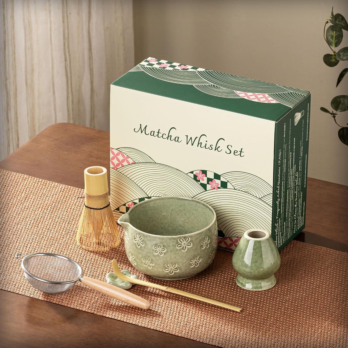 Matcha Whisk Set, Ceramic Matcha Set, 6 Pcs Matcha Kit Includes Matcha Bowl, Matcha Whisk with Holder, Bamboo Scoop, Scoop Rest, Sifter, Ceremonial Matcha Tea Set, Perfect Gifts, Blue