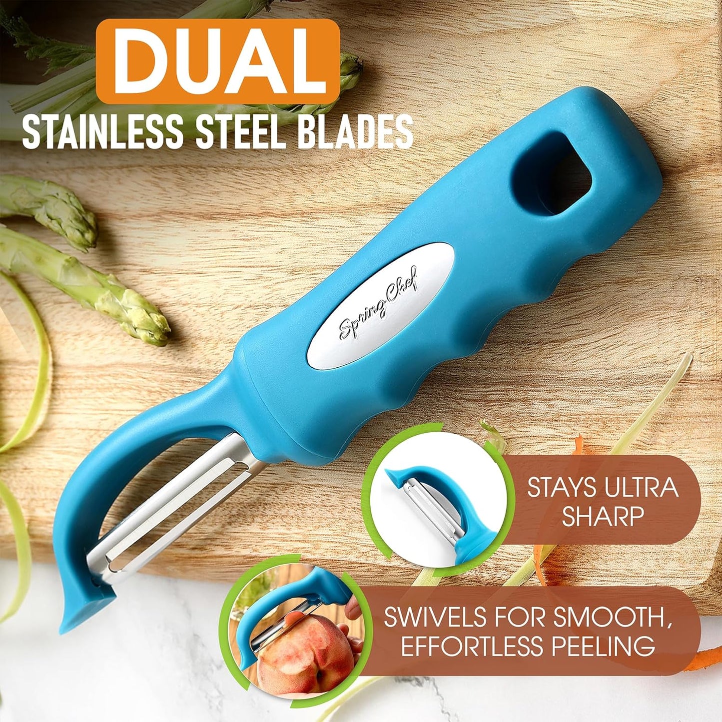 Spring Chef Premium Swivel Vegetable Peeler, Soft Grip Handle and Ultra Sharp Stainless Steel Blades - Perfect Kitchen Peeler For Veggie, Fruit, Potato, Carrot, Apple - Pink Lemonade