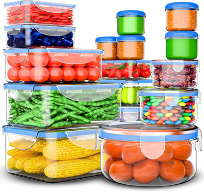 RockBerry 50 Pcs Large Food Storage Containers with Lids Airtight-85 OZ to small Containers-Total 526OZ Stackable Kitchen Set -BPA Free Leak proof containers- Freezer Microwave safe
