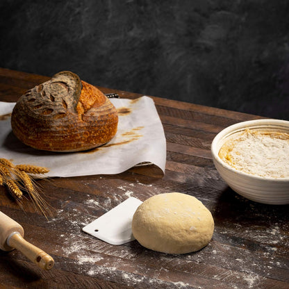 Swice Bread Proofing Basket, Round 9-Inch Banneton Sourdough Starter Kit with Lame, Dough Scraper, Linen Liner, and Basting Brush, Complete Bread Making Supplies and Tools