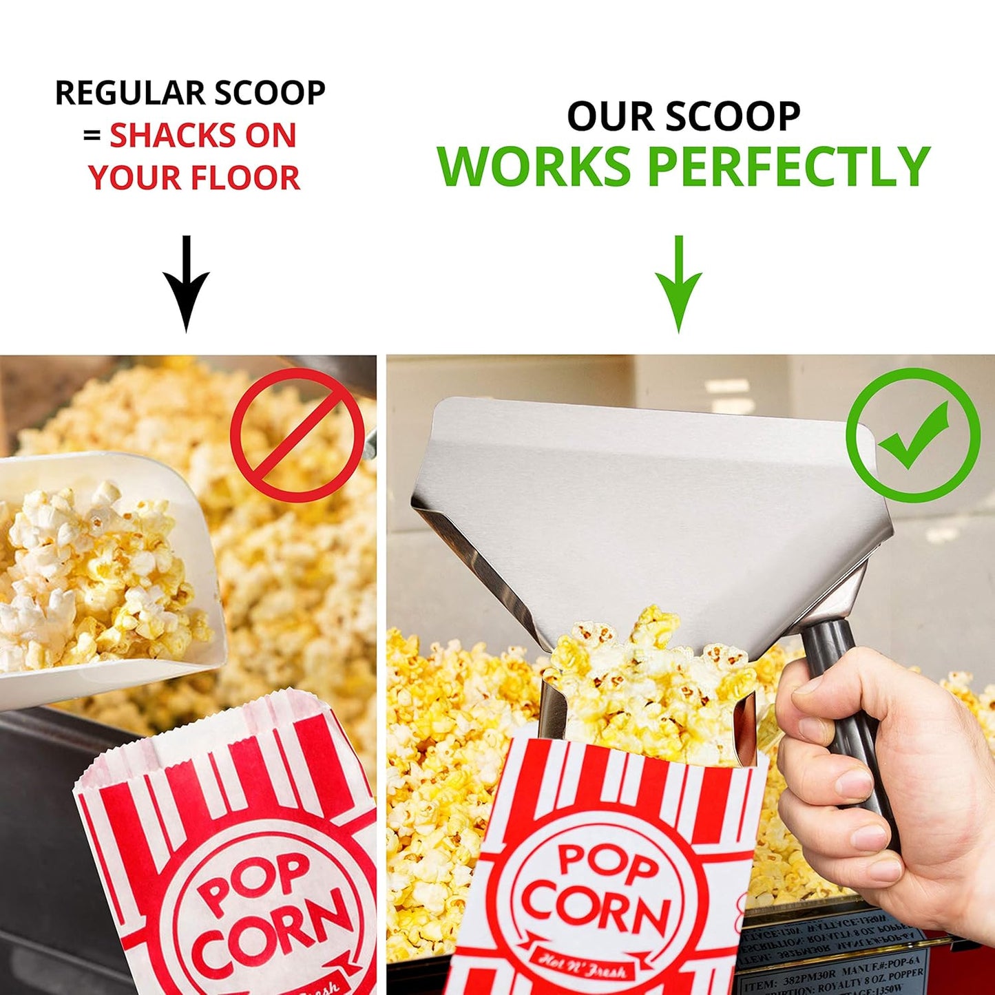 CUSINIUM Popcorn Scoop Right Handle and Medium Holes Dredge Set - Metal Popcorn Scooper - French Fry Scoop - No Seasonings/Consumables included