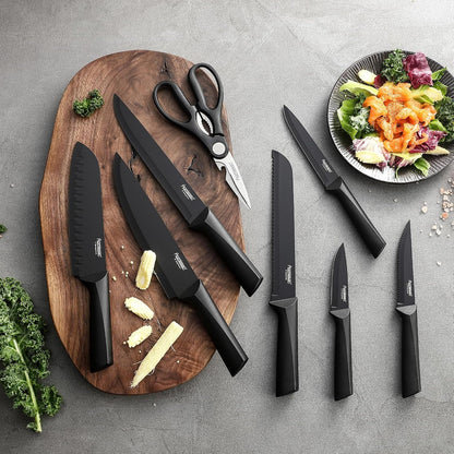 Stainless Steel Knife Set, Knife Block Sets with Built-in Sharpener,15-Piece Block Set with Block and Ergonomic Handles