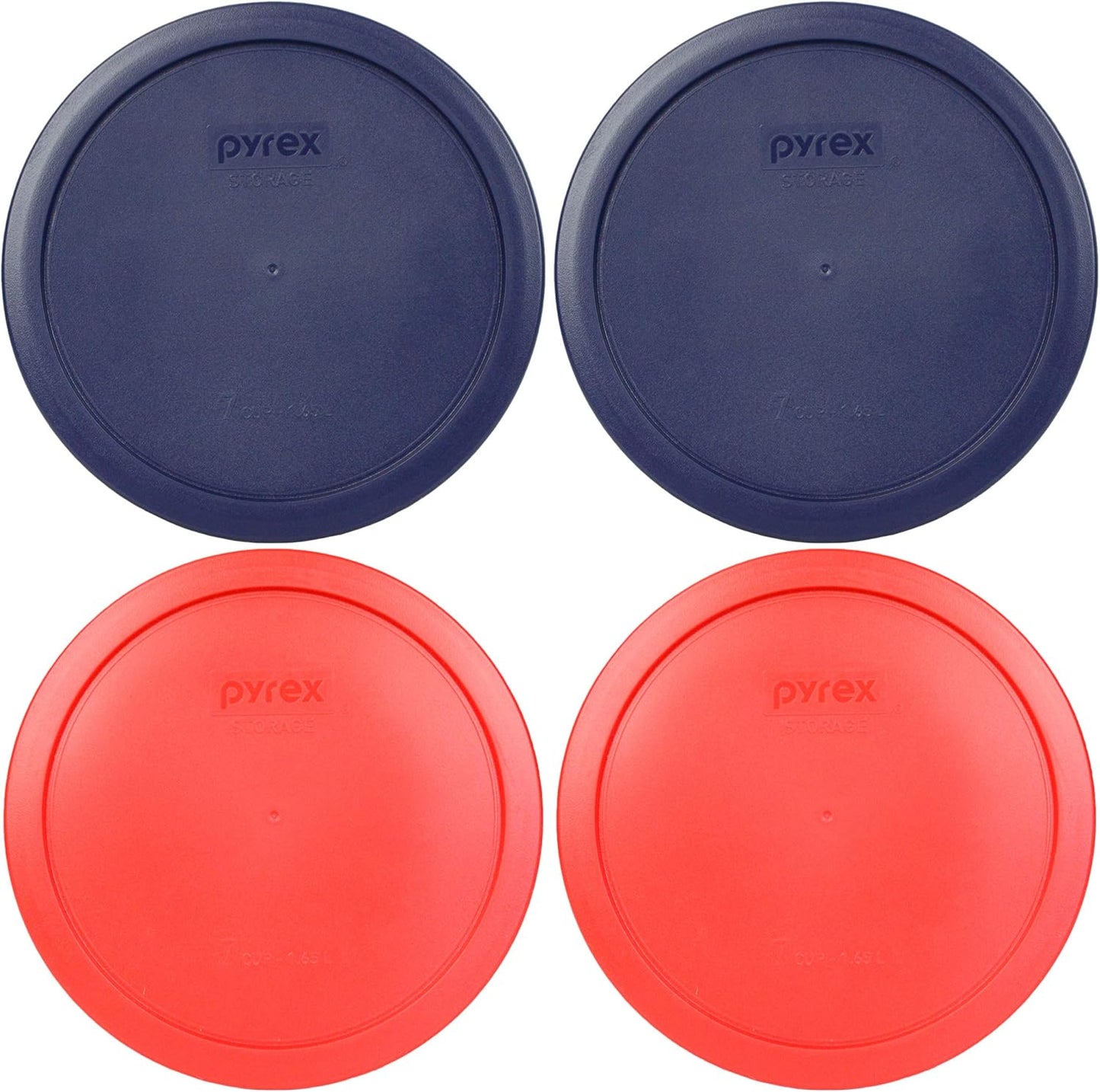 Pyrex 7402-PC (2) Blue and (2) Red Food Storage Replacement Lid (This Lid Fits the Pyrex 7402 6-Cup SCULPTED MIXING BOWL and 7203 7-Cup Glass Bowl) - Made in USA