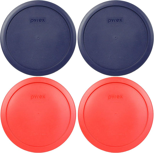 Pyrex 7402-PC (2) Blue and (2) Red Food Storage Replacement Lid (This Lid Fits the Pyrex 7402 6-Cup SCULPTED MIXING BOWL and 7203 7-Cup Glass Bowl) - Made in USA
