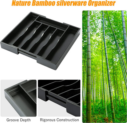 Bellsal Silverware Organizer Kitchen Drawer Organizer Expandable Bamboo Utensil Holder Cutlery Tray for Kitchen Utensil and Flatware Bedroom Office