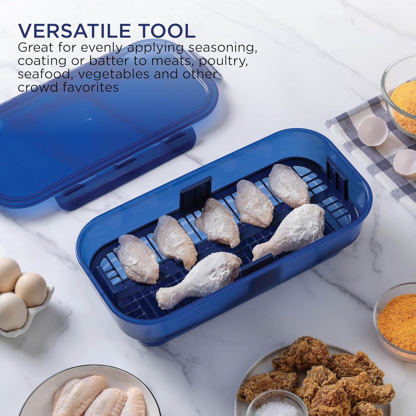 COOK WITH COLOR Collapsible Batter Bowl - Mess Free Breading Shaker Container - Great for Fried Fish, Fried Chicken, Onion Rings, Wings & More, Gray