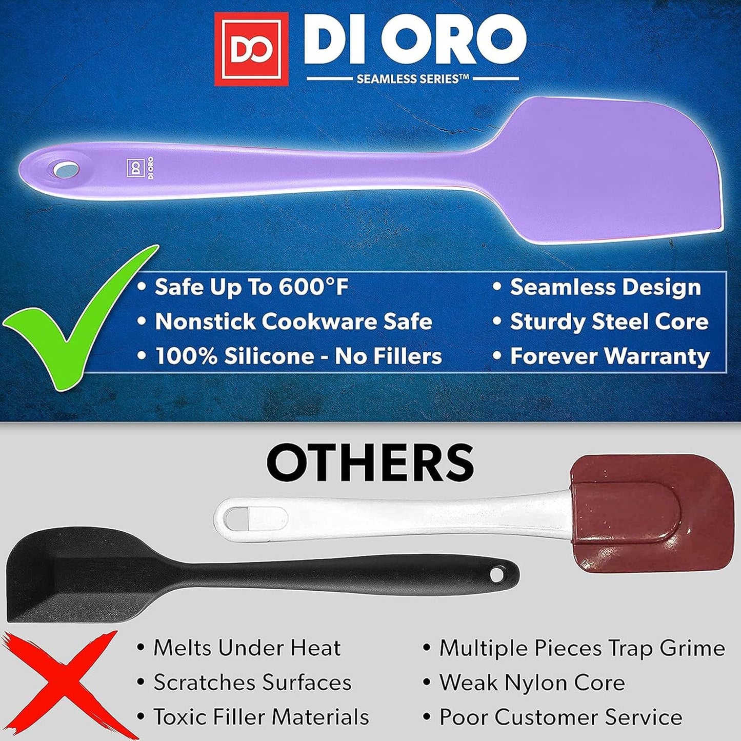 DI ORO Silicone Spatula Set - Rubber Kitchen Spatulas for Baking, Cooking, & Mixing - 600°F Heat-Resistant & BPA Free Silicone Scraper Spatulas for Nonstick Cookware - Dishwasher Safe (4pc, Black)