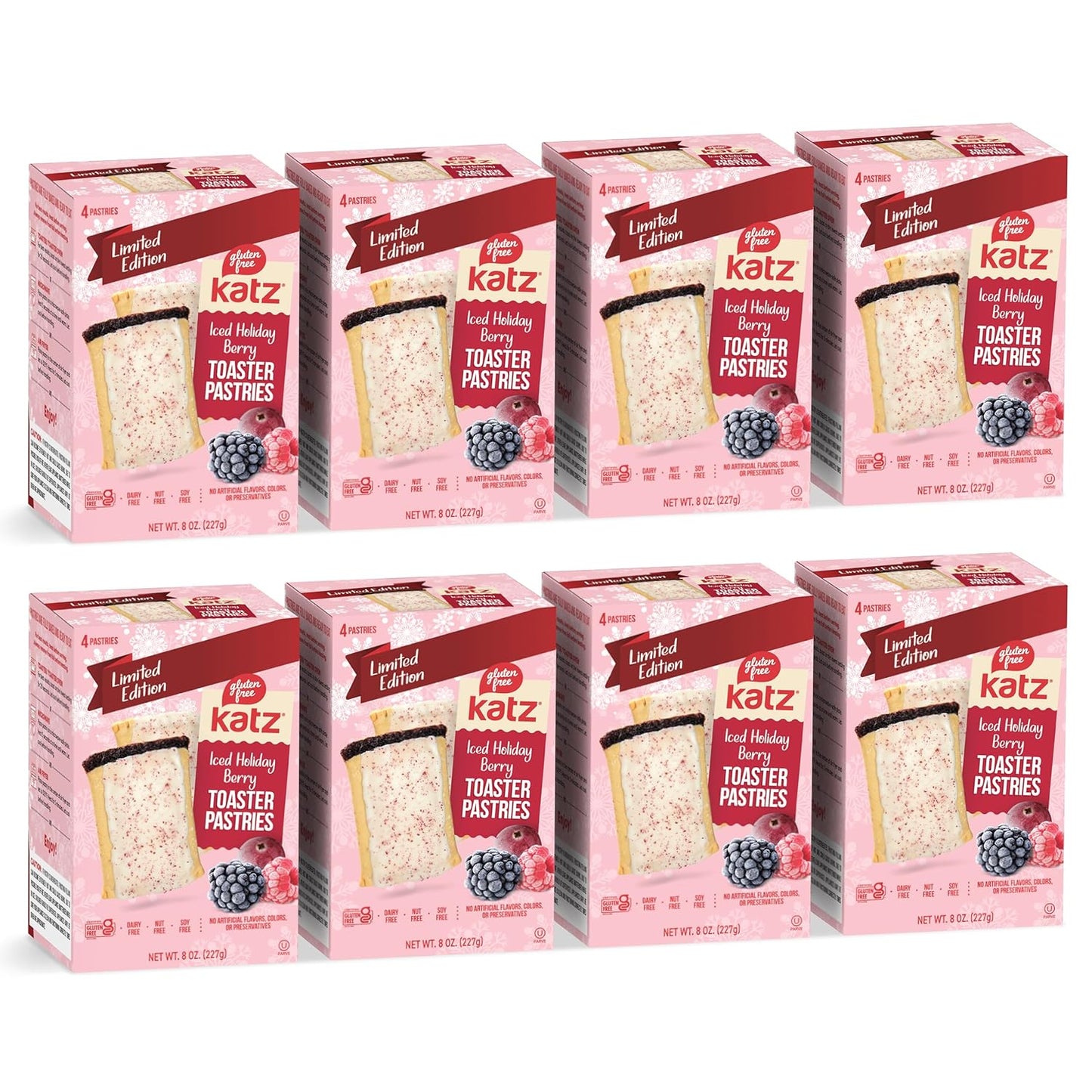 Katz Gluten Free Iced Holiday Berry Toaster Pastries. Limited Edition Kosher Breakfast Snack. Free of Dairy, Peanuts, Tree Nuts, and Sesame, No Artificial Color. (4Pk)