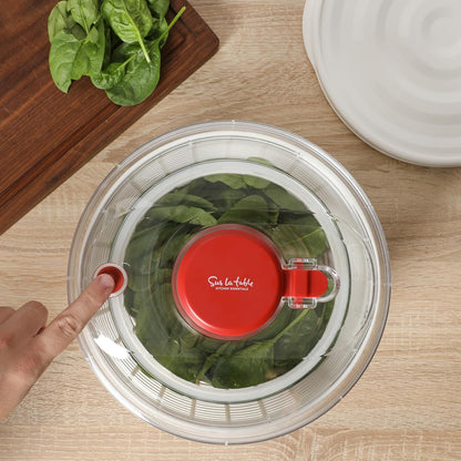 Sur La Table Kitchen Essential 6.3 Qt Salad Spinner, Fruit Wahser, Fruit Washing Bowl with Strainer, Vegertable Cleaner, Salad Cleaner, Lettuce Washer - Juniper Green