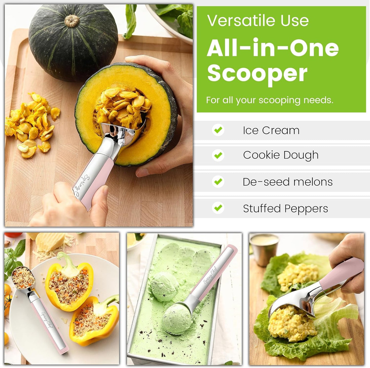 Spring Chef Heavy Duty Metal Ice Cream Scoop - Dishwasher Safe Ice Cream Scooper, Commercial Icecream Scoop Spade, Professional Kitchen Tool for Gelato, Melon, Sundae, Cookie Spoon - Black