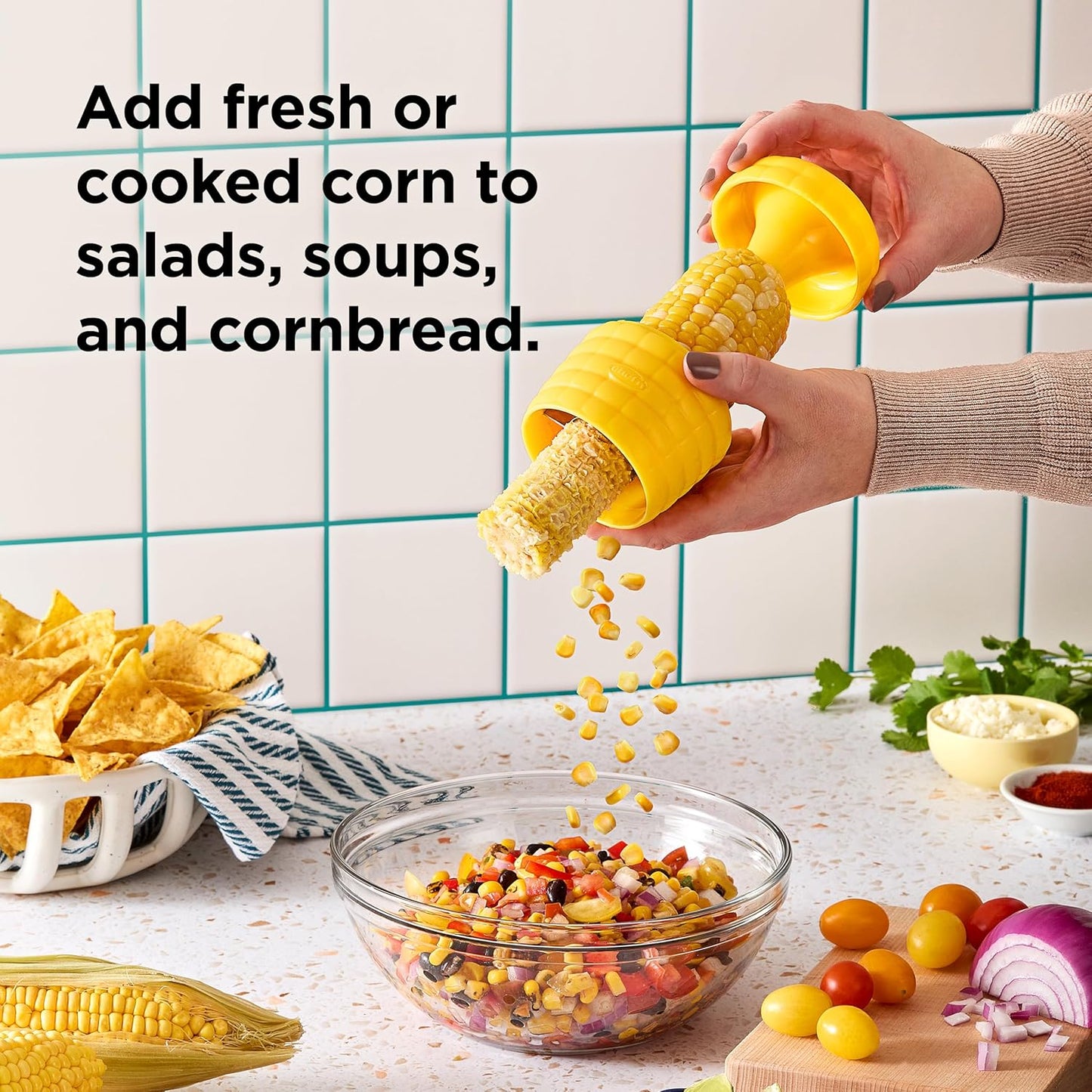 Chef’n Cob Plus Corn Stripper and Peeler for Corn on the Cob, Built-In Safety Pusher