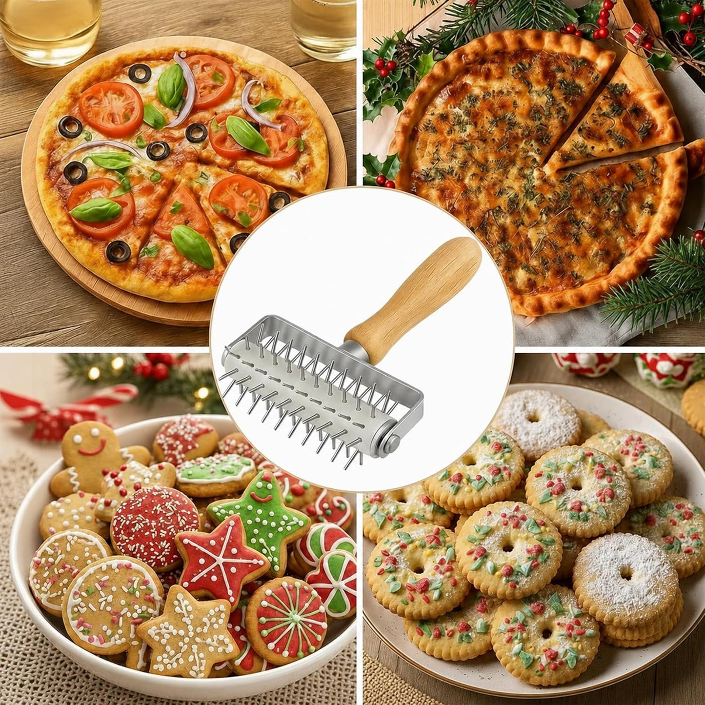 Pizza Dough Docker Roller Stainless Steel, Pin Puncher Dough Hole Maker, Docking Tool for Pizza Pie Cookie Pastry Bread