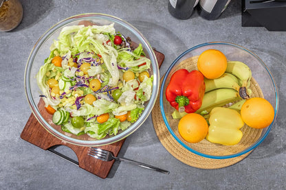 6.5Qt Extra Large Glass Mixing Bowl with Lid, Clear Large Salad Bowls with Airtight Bamboo Lid & Handle,Thickened Glass Big Mixing Bowls Cooking Bowl for Food Prep, Kitchen,Dinner, Borosilicate Glass
