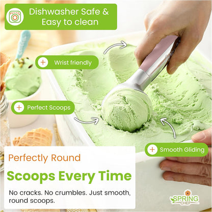 Spring Chef Heavy Duty Metal Ice Cream Scoop - Dishwasher Safe Ice Cream Scooper, Commercial Icecream Scoop Spade, Professional Kitchen Tool for Gelato, Melon, Sundae, Cookie Spoon - Black