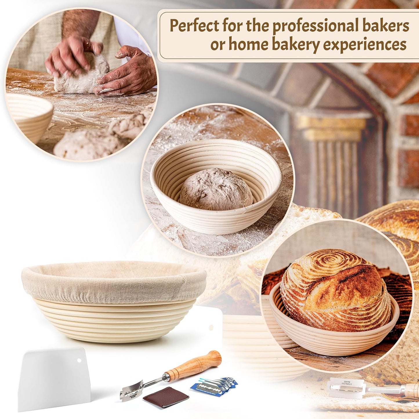 CRISS ELITE 11" Oval Banneton Proofing Basket Set of 2 - Sourdough Starter Kit with Bread Lame, Danish Whisk, Metal & Bowl Scrapers, Cleaning Brush - Professional Artisan Baker Gift Set