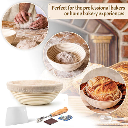 CRISS ELITE 11" Oval Banneton Proofing Basket Set of 2 - Sourdough Starter Kit with Bread Lame, Danish Whisk, Metal & Bowl Scrapers, Cleaning Brush - Professional Artisan Baker Gift Set