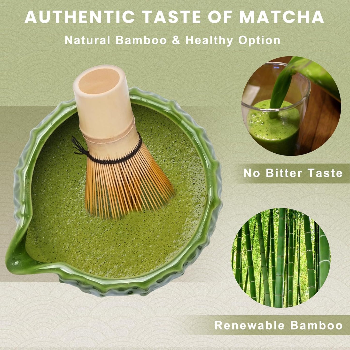 6-Piece Matcha Set, Matcha Whisk (Chasen) & Holder, Matcha Bowl with Spout, Sifter & Spoon, Bamboo & Ceramic, Dark Green