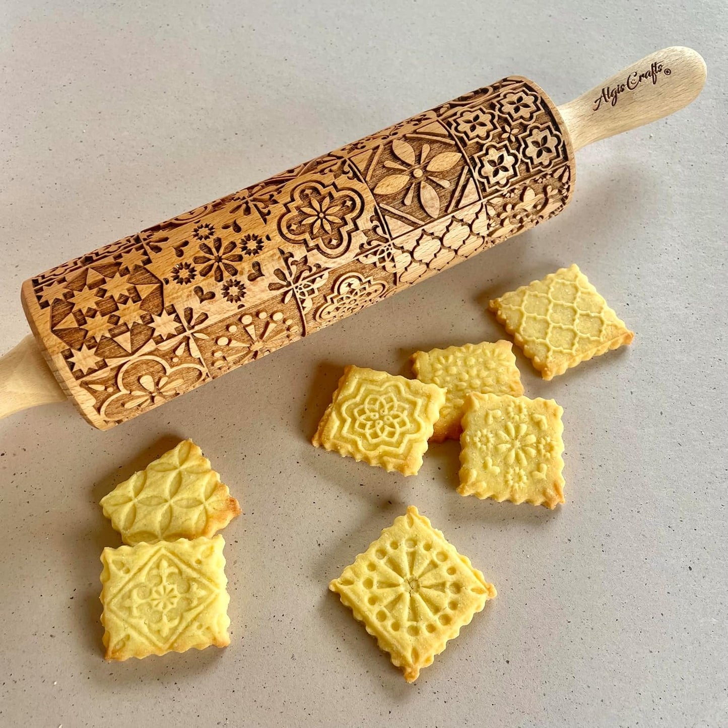 BEEHIVE Embossing Rolling Pin with Pattern. Laser Engraved Embossing Dough Roller for Homemade Cookies and Pottery by Algis Crafts