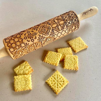 BEEHIVE Embossing Rolling Pin with Pattern. Laser Engraved Embossing Dough Roller for Homemade Cookies and Pottery by Algis Crafts