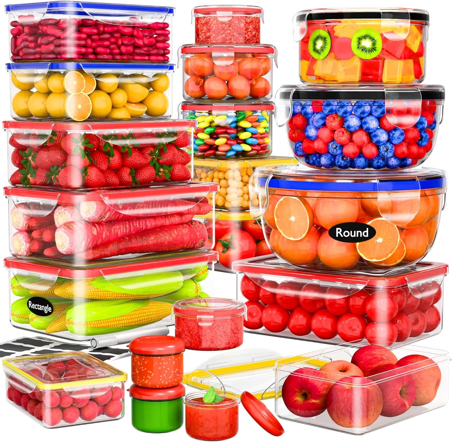RockBerry 50 Pcs Large Food Storage Containers with Lids Airtight-85 OZ to small Containers-Total 526OZ Stackable Kitchen Set -BPA Free Leak proof containers- Freezer Microwave safe
