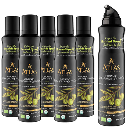 Olive Oil Spray by Atlas, Dual Function Olive Oil Cooking Spray and Stream, 5.4 fl oz, 3 Pack, Extra Virgin, Non Stick, Cold Pressed, Polyphenol Rich, Organic Moroccan EVOO, Hydroxytyrosol, Keto