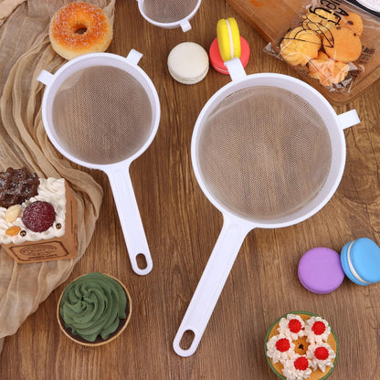 4 Pack Fine Mesh Nylon Strainers with Handle Food Grade Kitchen Sieve Colander with Hanging Hooks Plastic Nylon Mesh Strainers for Yogurt Nut Milk Coffee Juice Kefir Tea (3", 5", 6", 7")