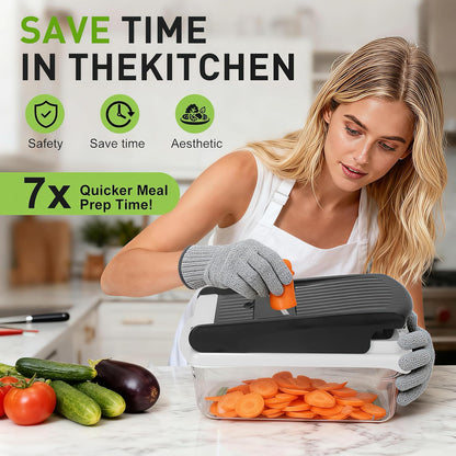 Mandoline Slicer for Kitchen, Vegetable Chopper & Dicer, Professional Food Slicer with Stainless Steel Blades, Safe Veggie Chopper for Onion Potato Carrot Fruit, Easy to Clean