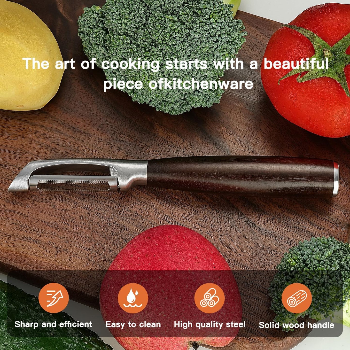 Serrated Blade Premium I Type 304 Stainless Steel Multifunctional Kitchen Peeler Real Wood Handle Ultra Sharp Blade Vegetable Potato Apple（Agarwood）