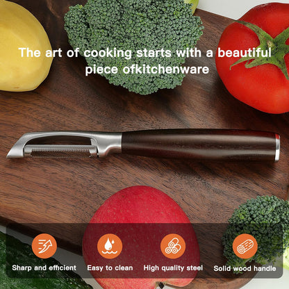 Serrated Blade Premium I Type 304 Stainless Steel Multifunctional Kitchen Peeler Real Wood Handle Ultra Sharp Blade Vegetable Potato Apple（Agarwood）