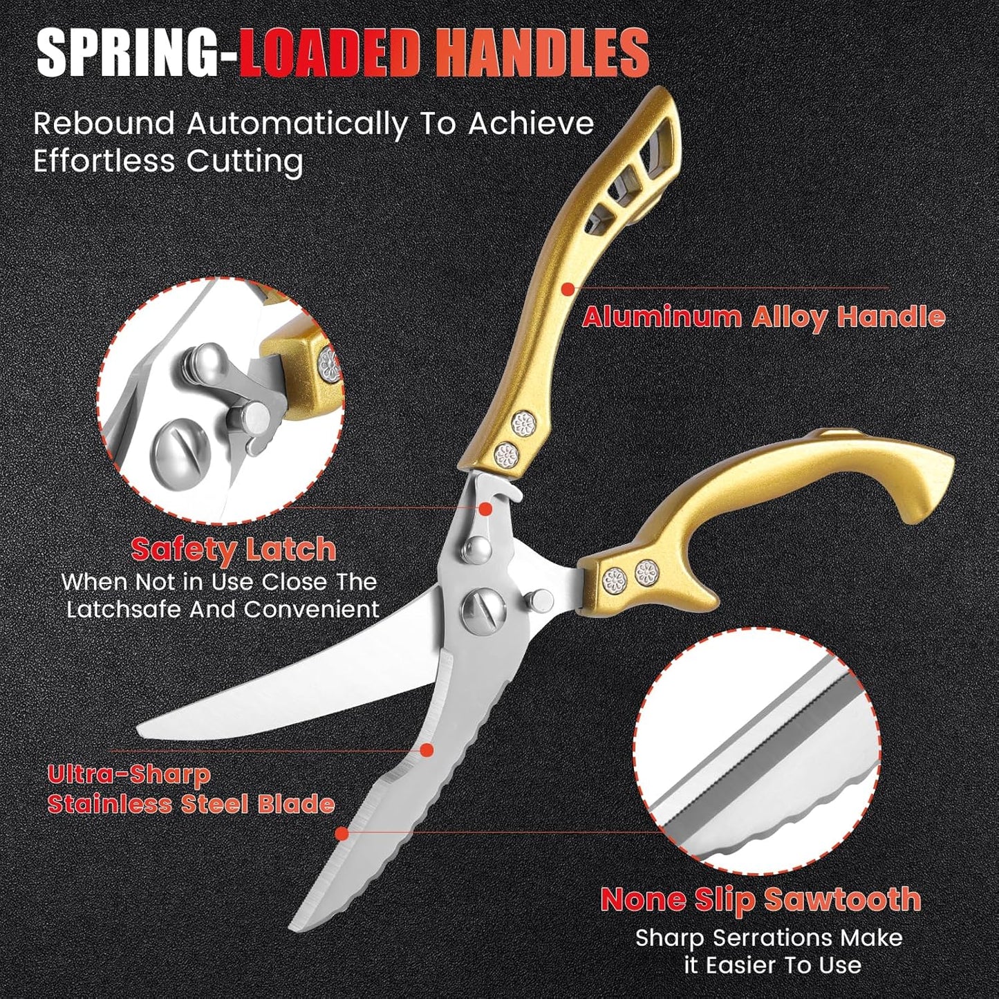 ANDONG Upgrade Heavy Duty Stainless Steel Kitchen Scissors - Professional Poultry Shears for Bone, Meat, Chicken, Fish, Turkey, Vegetables,Spring Loaded Multipurpose Ultra Sharp Utility Scissors