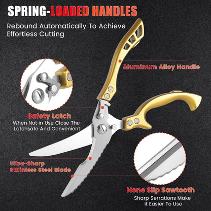 ANDONG Upgrade Heavy Duty Stainless Steel Kitchen Scissors - Professional Poultry Shears for Bone, Meat, Chicken, Fish, Turkey, Vegetables,Spring Loaded Multipurpose Ultra Sharp Utility Scissors