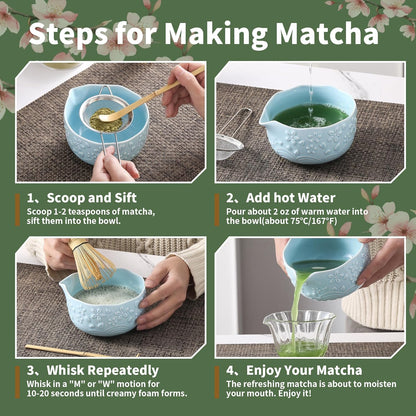 Matcha Whisk Set, 5 Pcs Ceramic Matcha Set, Matcha Kit Set Includes Matcha Bowl, Matcha Whisk and Holder, Bamboo Scoop and Sifter, Matcha Tea Set, Ideal Gift for Family/Friend (Pink)