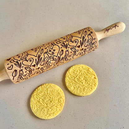 BEEHIVE Embossing Rolling Pin with Pattern. Laser Engraved Embossing Dough Roller for Homemade Cookies and Pottery by Algis Crafts