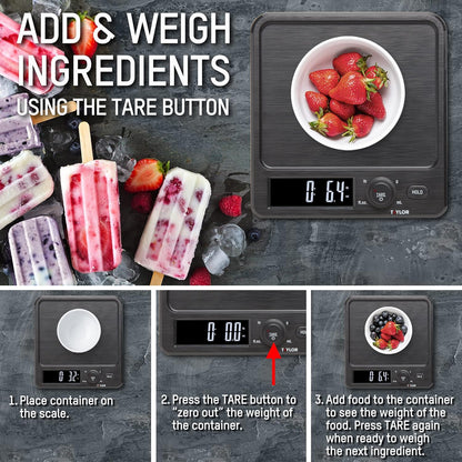 Taylor Waterproof Digital Kitchen Scale, 11 pounds, Black