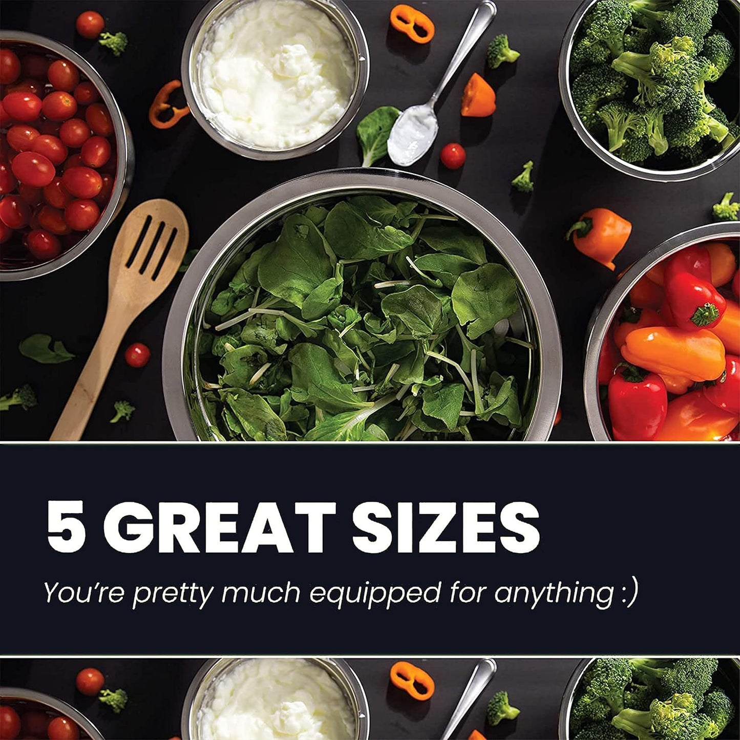 WHYSKO Stainless Steel Mixing Bowl Set, 10 Piece Stainless Steel Mixing Bowls with Lids Set for Food Prep Storage and Serving, Dishwasher Safe for Kitchen Baking Cooking, Silver