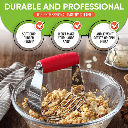 Spring Chef Dough Blender, Top Professional Pastry Cutter with Heavy Duty Stainless Steel Blades, Medium Size, Black