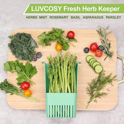 LUVCOSY Herb Keeper Set: 3 Pack Herb Saver+1 Pack Herb Scissors+2 Pack Herb Stripper, BPA-Free Plastic Herb Container for Cilantro, Mint & Asparagus, Keeps Fresh Herbs for 3 Times Longer