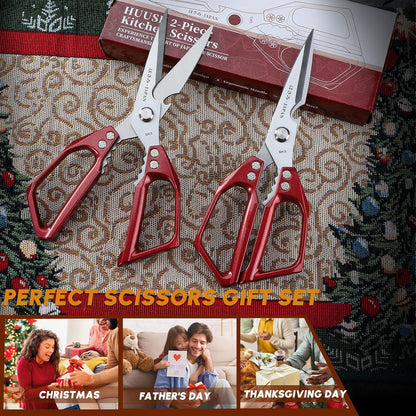 Huusk Kitchen Shears Set, Heavy Duty Poultry Shears, Japanese Kitchen Scissors for Meat, Chicken Bones, and Turkey, Christmas Gifts for Men Women